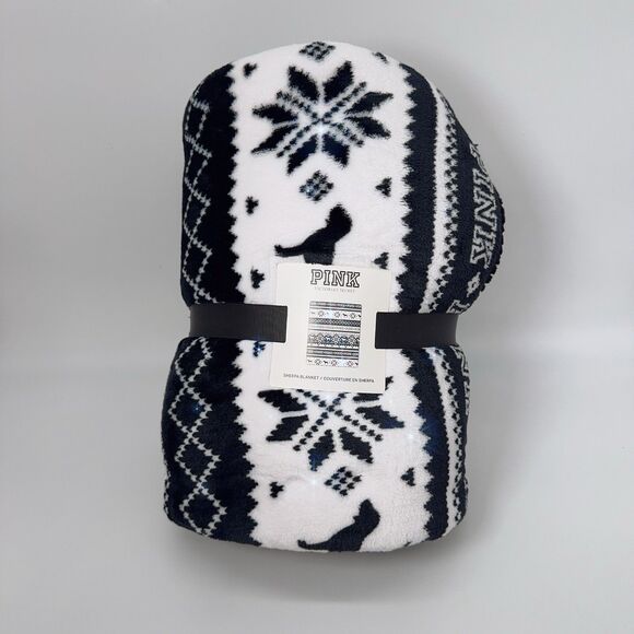 Victoria’s Secret PINK Sherpa Blanket Super Soft Plush Throw 50x60 Cozy Gift - Picture 4 of 10